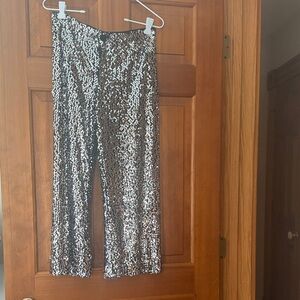 Colette Cropped Sequin Silver Women's Pants 26P NWT